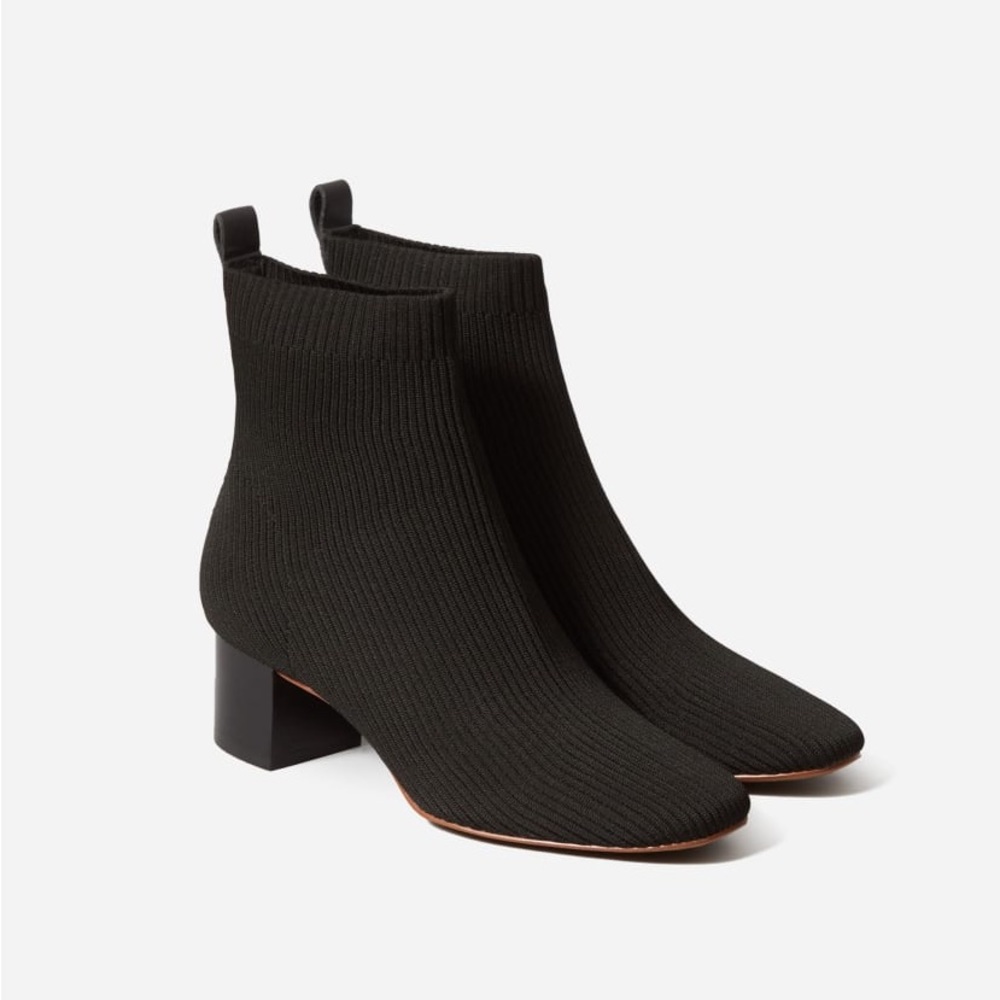 Everlane The Glove Rib Knit Ankle Sock Boot Sz 10.5 ReKnit Black Block Heel New